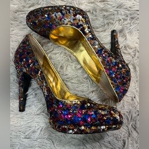 Nine West Sequin 3in Heels Size 7.5